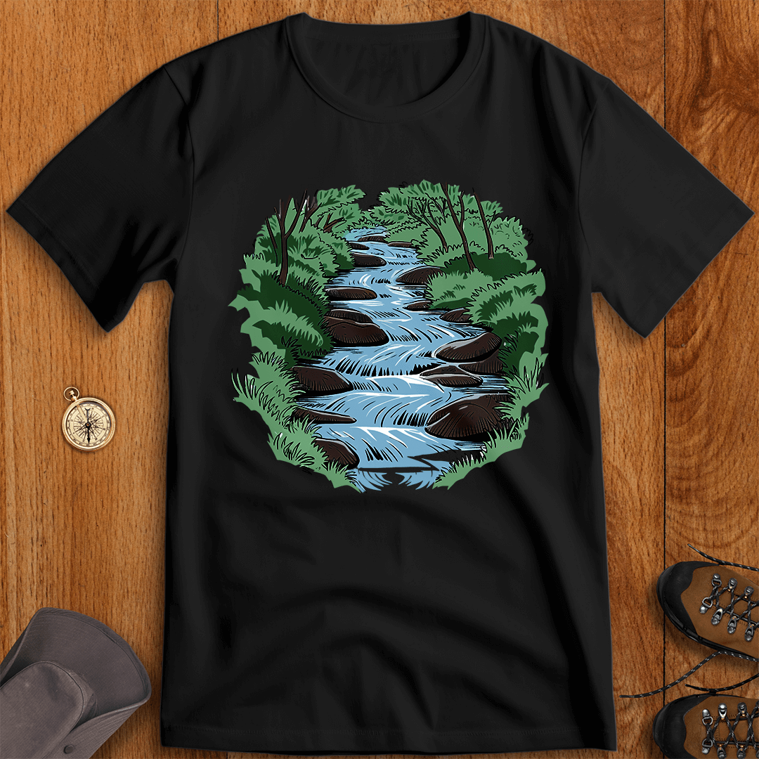Serene Forest Stream – Nature-Inspired T-Shirt