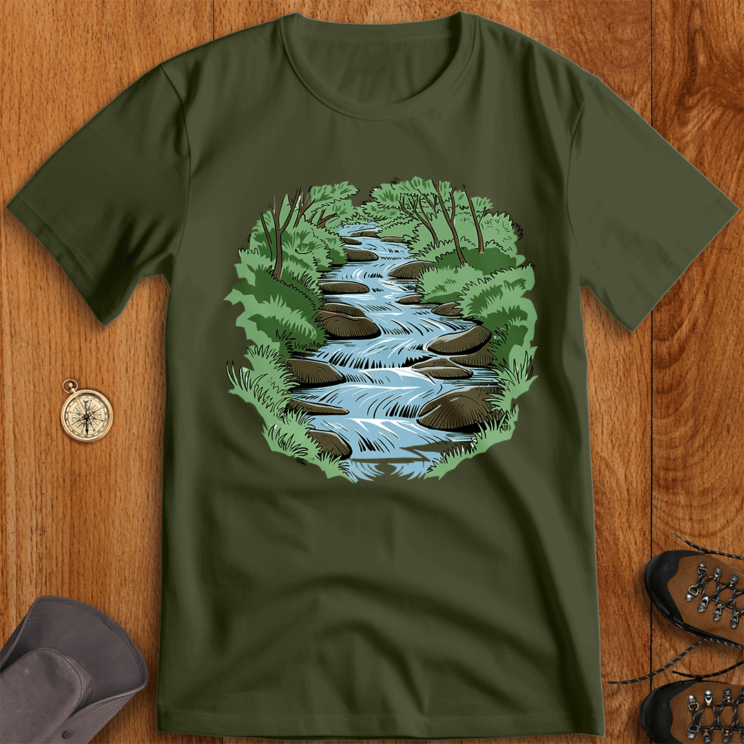 Serene Forest Stream – Nature-Inspired T-Shirt