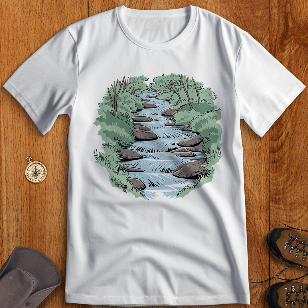 Serene Forest Stream – Nature-Inspired T-Shirt